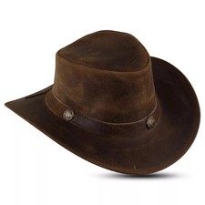 Western Style Shapeable Wide Brim Genuine Leather Cowboy Hat for Men and Women