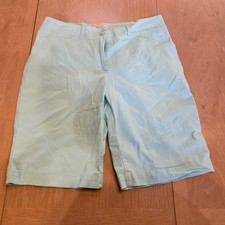 Talbots Womens Bermuda Chino Shorts Light Blue Mint Green Size 6 Mid Rise Casual