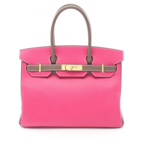 HERMES Birkin 30 Handbag Epsom leather Gray Rose tyrien Used Women P GHW
