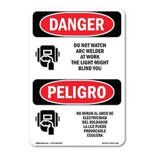 Do Not Watch Arc Welder At Work Bilingual ANSI Danger Sign Metal Plastic Decal
