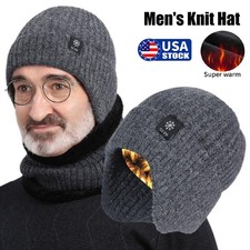 Men's Thermal Knit Hat with Ear Flaps Fleece Lining Winter Hats Outdoor Cap US