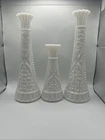 Lot of 3 Vintage White Milk Glass Stars and Bars Flower Bud Vases