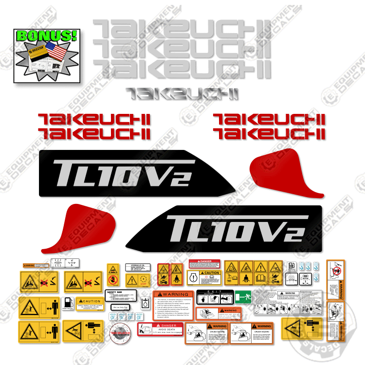 Fits Takeuchi TL10V2 Decal Kit - 7 YEAR OUTDOOR 3M VINYL! | eBay