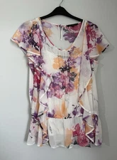 David Emanuel White/Pink Floral Top With Ruffles Uk 16 Uk