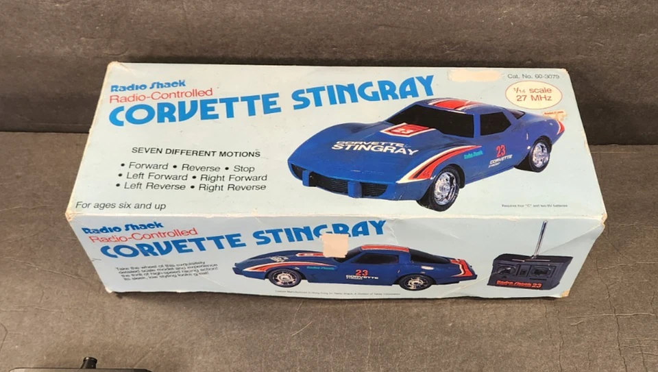 Vintage Radio Shack Radio Controlled Corvette Stingray Blue Untested With Box - Image 3 of 4