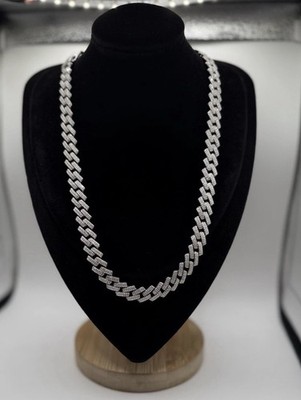 12mm 22  Solid 925 Sterling Silver Miami Monaco Chain 86g Pave Moissanite Iced