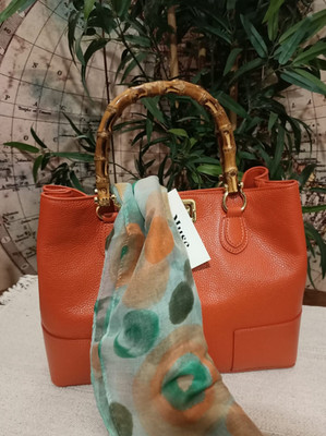 Echtleder Tasche Damen Mädchen Stefany Bambusgriffe orange