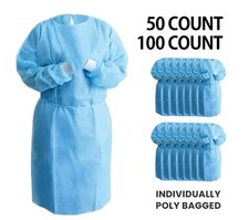 Isolation Gowns Disposable AAMI Level 3 Blue Medical Size MEDIUM- 50/100 PCS
