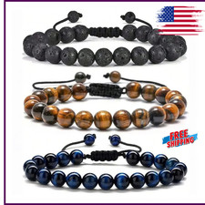 3 Style 8mm Natural Tiger Eye Lava Rock Protection HANDMADE Bracelet Men's Gift 