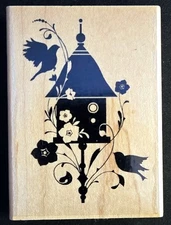 Inkadinkado Rubber Stamp Silhouette Birdhouse Flowers and Flourishes Birds