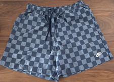 Nike Men's Board Shorts Swim Trunks Blue/Gray Check Drawstring Elastic M