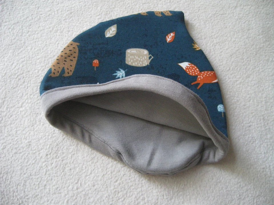 Bio Mütze, Elch & Fuchs, Gr. 36-37, Herbst, Baby, Neugeborene, blau, wie Neu - Bild 2 von 3