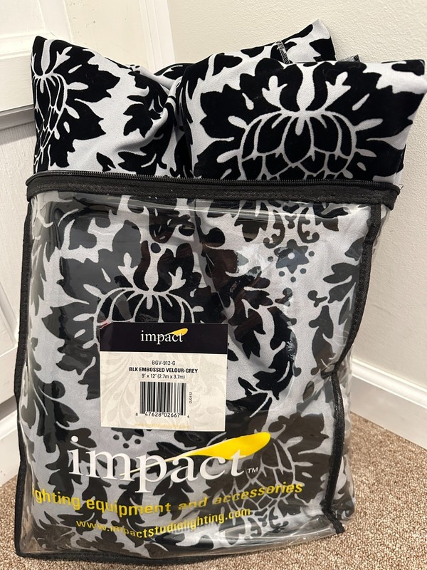 Impact Black Silver Embossed Velour Photo Fabric Backdrop 9' x 12'