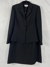 Le Suit 2PC Skirt Suit Women’s 14 Black Blazer Buttons Long Sleeves Pinstriped
