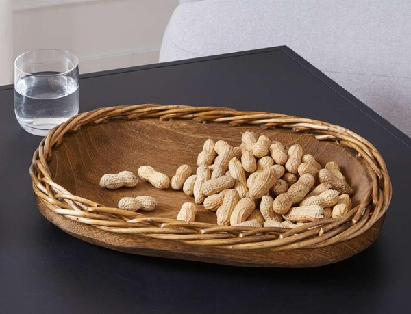 Holz Deko Schale Oval, 37X27 Cm Handarbeit, Obst Snack Brot Korb Bad KüChe Tisch-image