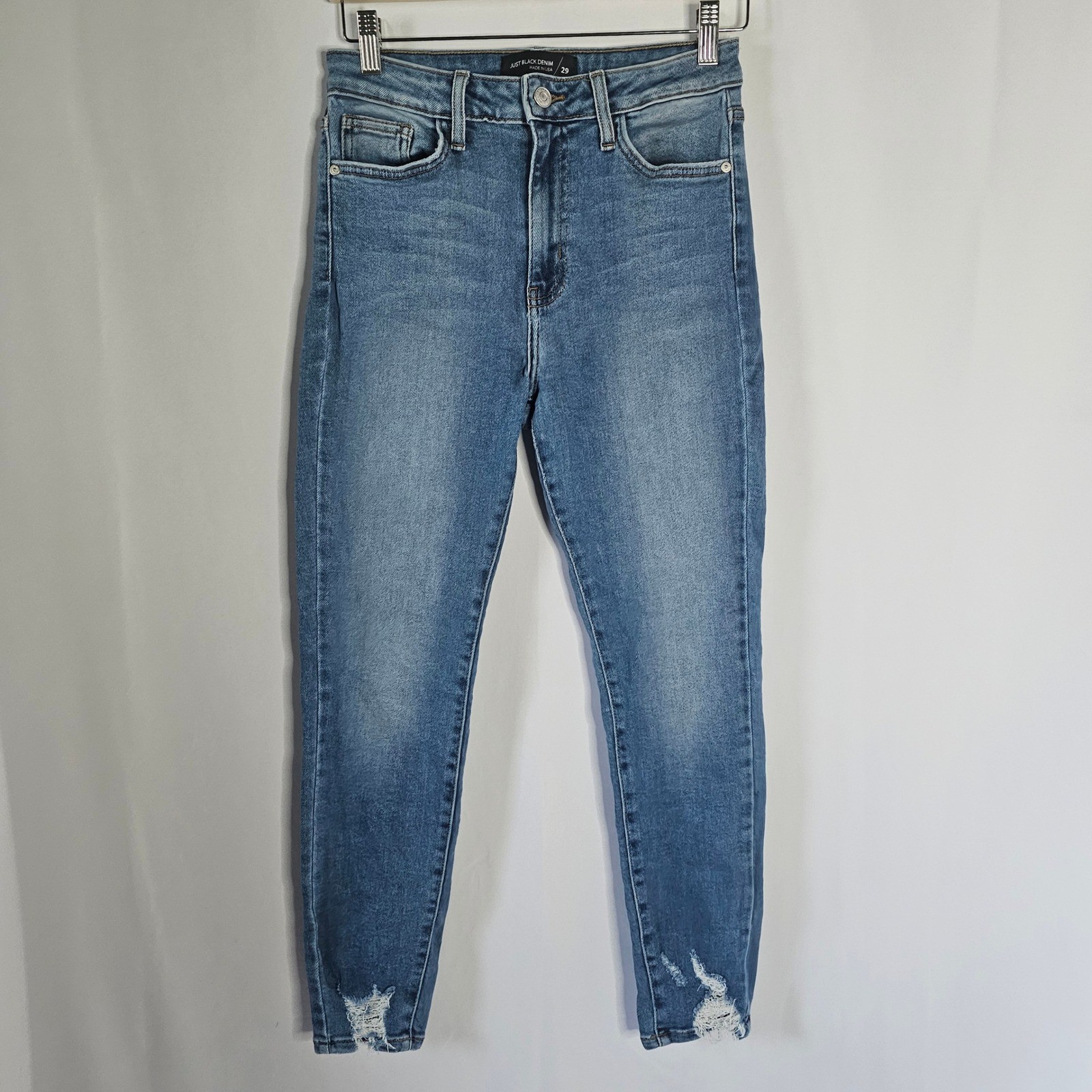 Just Black Denim Women's Size 29 Blue High Rise Skinny Distressed Hem Jeans