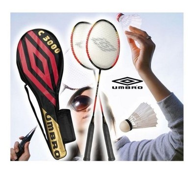 Umbro C 3000 Badminton/Federball Set - 2x2 Schläger, Tasche, Ball