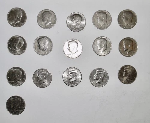 16 Liberty Kennedy 50 cent Half Dollars 1971, 72, 74, 83, 92, 94, 95, 96