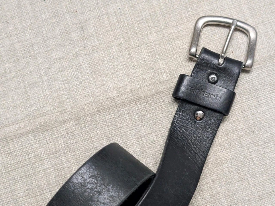 CARHARTT Hebilla Cinturón WESTERN Hebilla Broches 38 Negro GRULO COMPLETO Cuero de Vaca Foto 3 de 4