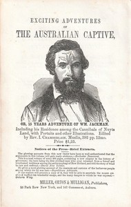 RARE Advertising Flyer Handbill - for Book - Australian Captive Wm Jackman 1856