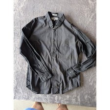 Express Mens Fitted Button Up Shirt Black White Micro Geometric XL Long Sleeve