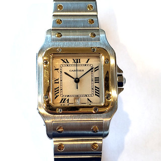 L49 MINT SERVICED CARTIER 18K SOLID GOLD & SS SANTOS GALBEE ref 187901 SERVICED!