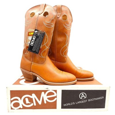 Acme Vintage Style Western Boots Mens 8.5 D Russet Leather Deadstock NWT 4607