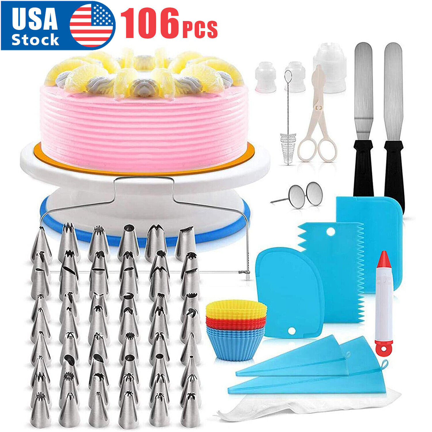 106pcs Set Decorating Supplies Pieces Kit Turntable Stand Pen | eBay