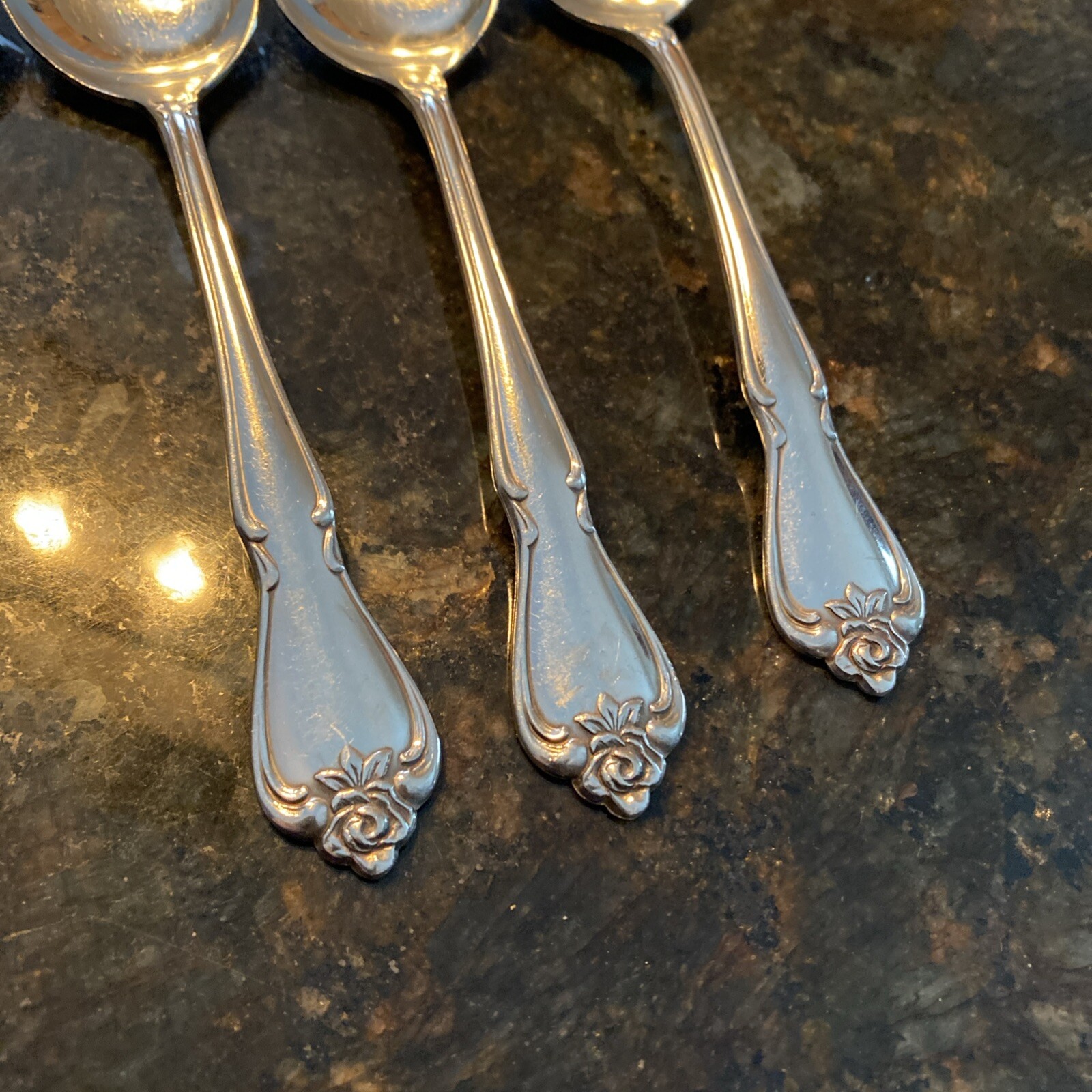 True Silverware Oneida ARBOR ROSE Stainless TRUE ROSE Silverware Flatware 6 Soup Spoons ...
