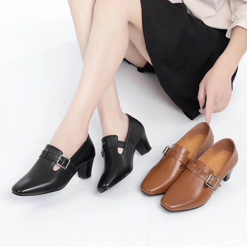 Chunky slip on best sale heels