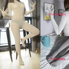 Women Men Sexy 180D Seamless Velvet Full Bodystocking Bodysuit with Gloves Toes
