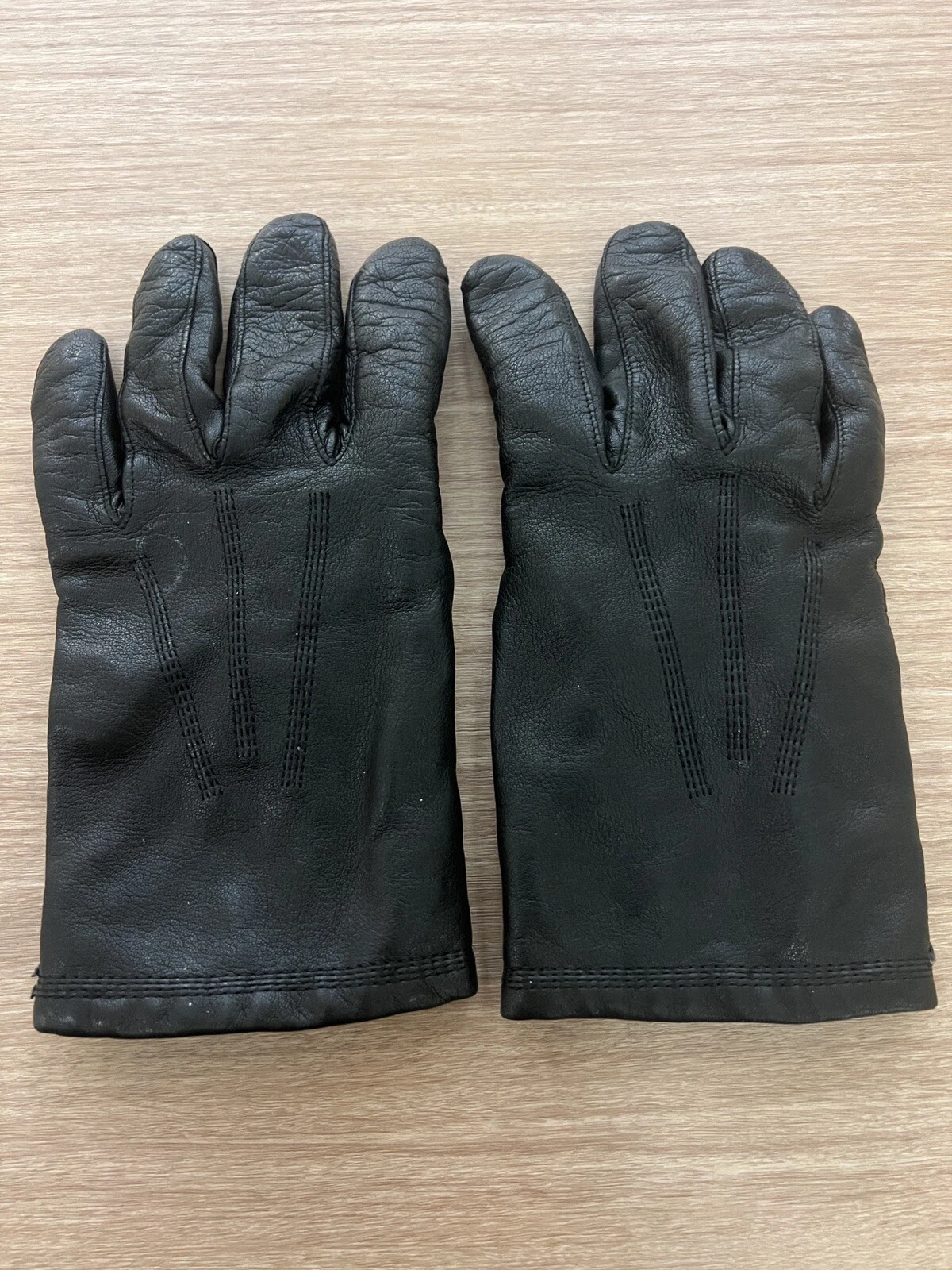 VTG Christian Dior Black Leather Gloves w/ Cashmere Lining Women’s Size Large