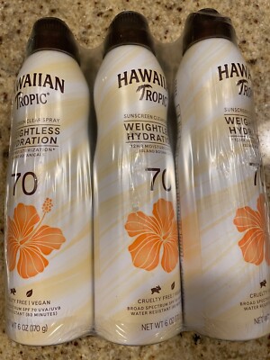 3X Hawaiian Tropic Sunscreen  spray SPF 70 weightless hydration 6oz exp 10/2025