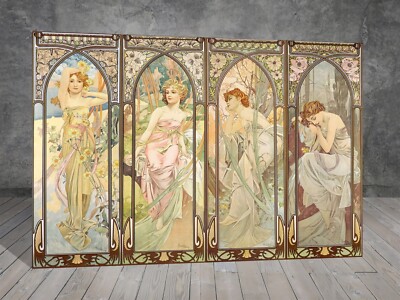 Alphonse Mucha Tageszeiten LEINWAND GEMÄLDE DRUCK FRAUEN JUGENDSTIL 1481