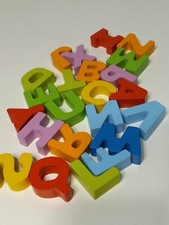 Wooden Alphabet Letters Colorful Blue Yellow Green Red ABCDEFHIJLMNPQRSTUVWXYZ