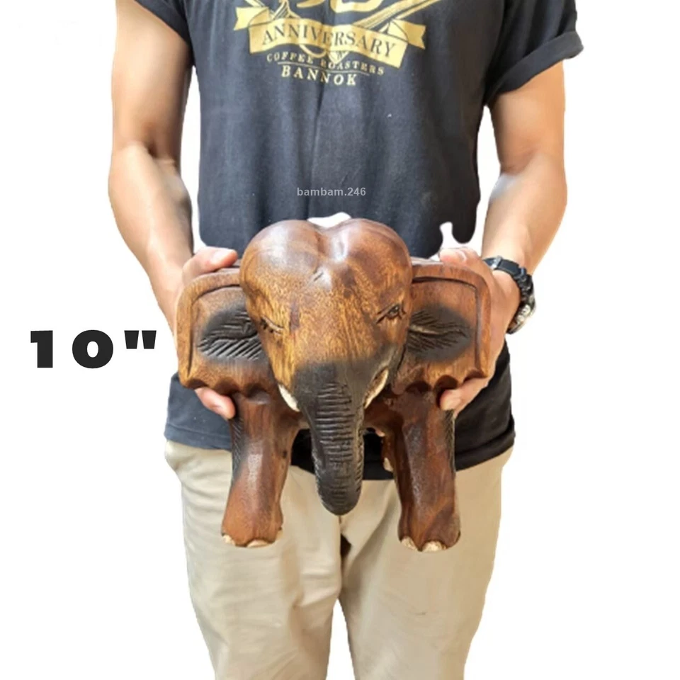 Wooden Elephant Chair 10" Hand Carved Solid Wood Stool Small Short Stool Gift So - Image 3 of 4