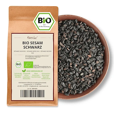 KAMELUR® (18,98 EUR/kg) 500g di sesamo BIO nero, semi di sesamo non tostati e senza additivi
