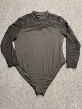 Black Lace Sleeve Mock Neck Bodysuit Size L