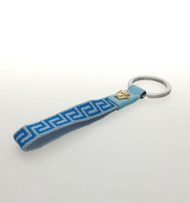 VERSACE Medusa Greca Keyring Keychain Ring Blue Silver Tone Used Free Ship Japan