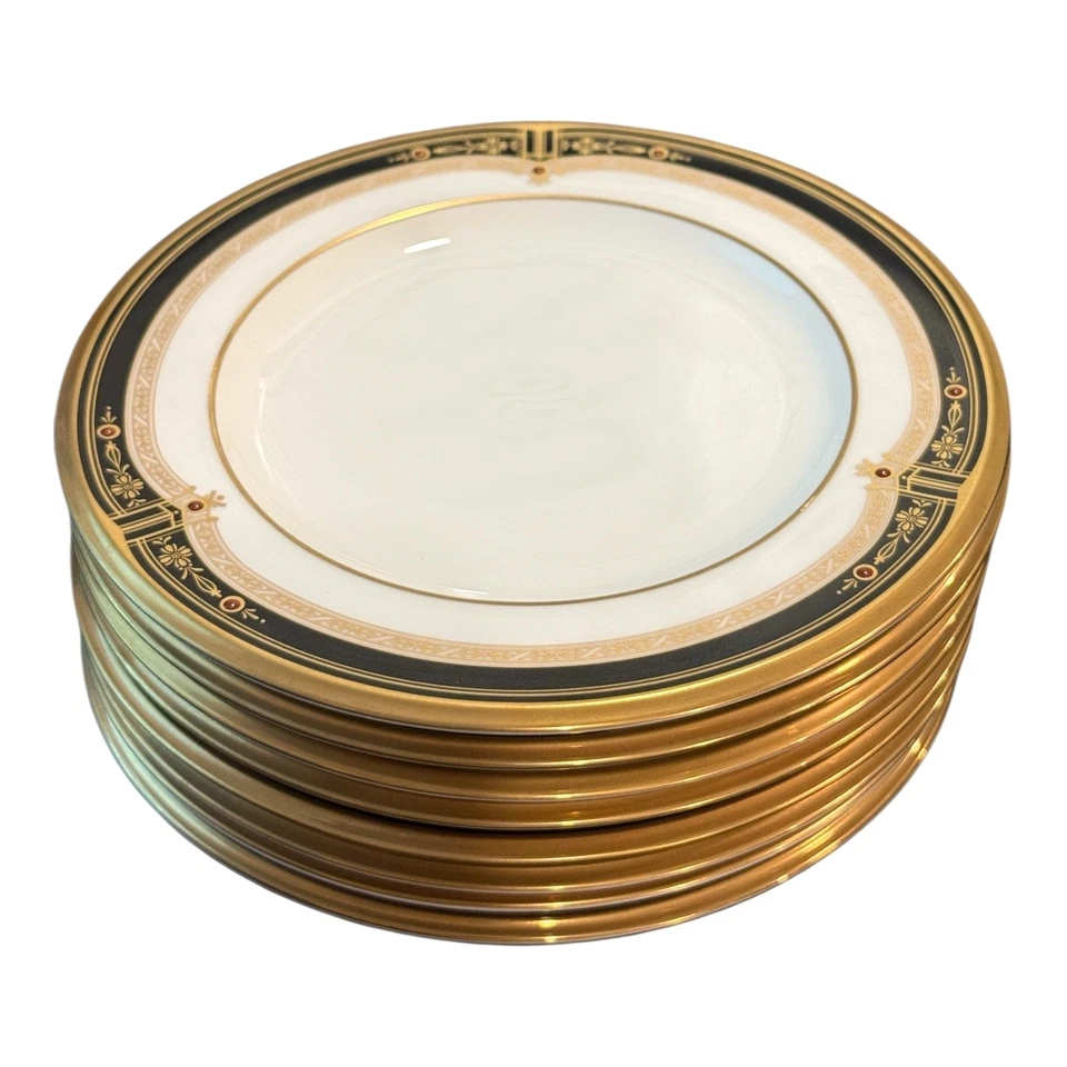 Juego de 8 platos de pan Noritake Gold & Sable 9758 punto rubí borde dorado negro 6 5/8" Foto 4 de 4