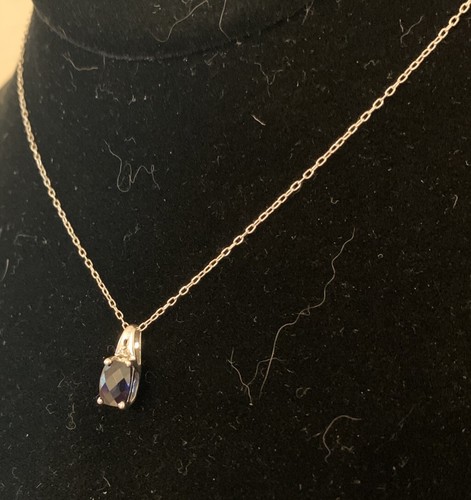 Vintage 925 Sterling Silver Sapphire Pendant Necklace 19” - Picture 2 of 5