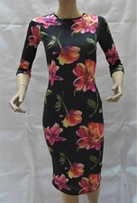 NEW LADIES CLUB L BLACK MULTI STRETCH BODYCON PENCIL WIGGLE MIDI DRESS SIZE 12