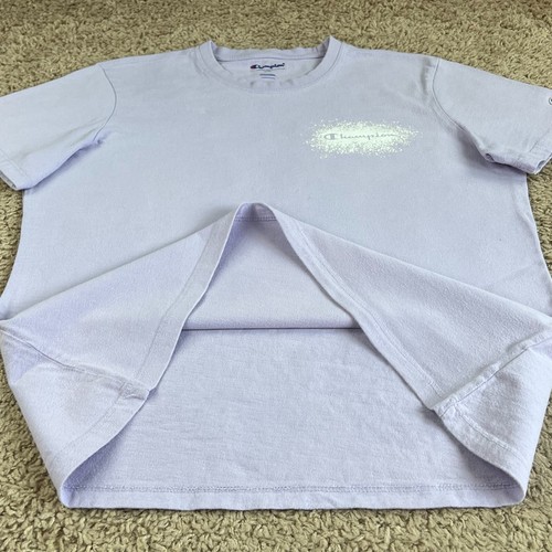 CHAMPION Lavender Short Sleeve Logo Graphic Print Crew Neck T-Shirt Girls L 90s - Picture 10 of 16