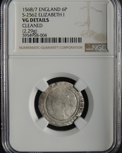 1568/7  6 PENCE GREAT BRITAIN (ENGLAND) NGC VG DETAILS CLEANED #5954958-004 - Picture 4 of 5