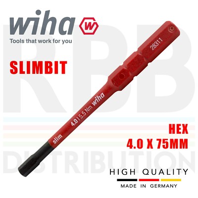 Wiha 37225 Slimbit Hex Screwdriver 4.0mm Hexagon Head 1000v VDE Electrician 75mm