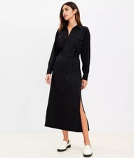 Utility Midi Pocket Dress with Long Sleeves - LOFT - NWT - Black - Size Medium