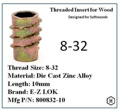 E-Z-LOK 8-32 Die Cast Zinc Alloy Hex-Drive Threaded Insert for Wood (50 Pieces)