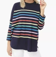 Pomander Place by Tuckernuck Navy Blue Rainbow Striped Evie swing Sweatshirt 