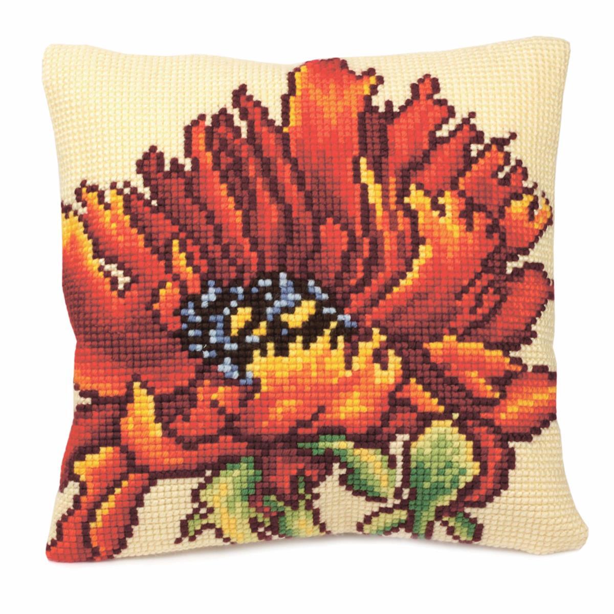 CdA stamped cross stitch kit cushion ""Delicious Poppy"" 5166, 40x40cm, DIY
