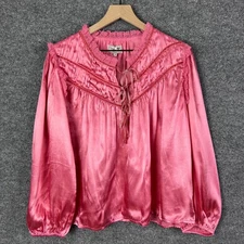 Mille Resort Colette Top in Camellia Trim Long Sleeve Blouse Top Medium